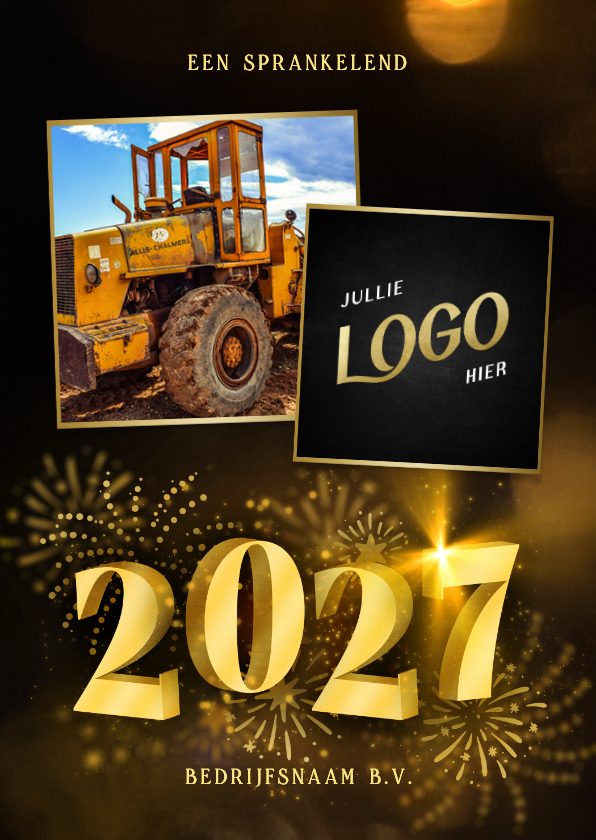 Zakelijke kerstkaarten - Zakelijke kerstkaart met 2027 3D met 2 foto's en vuurwerk