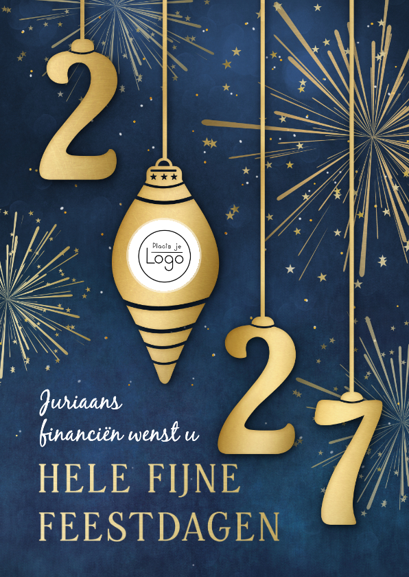 Zakelijke kerstkaarten - Zakelijke kerstkaart met 2027 kerstballen vuurwerk en logo