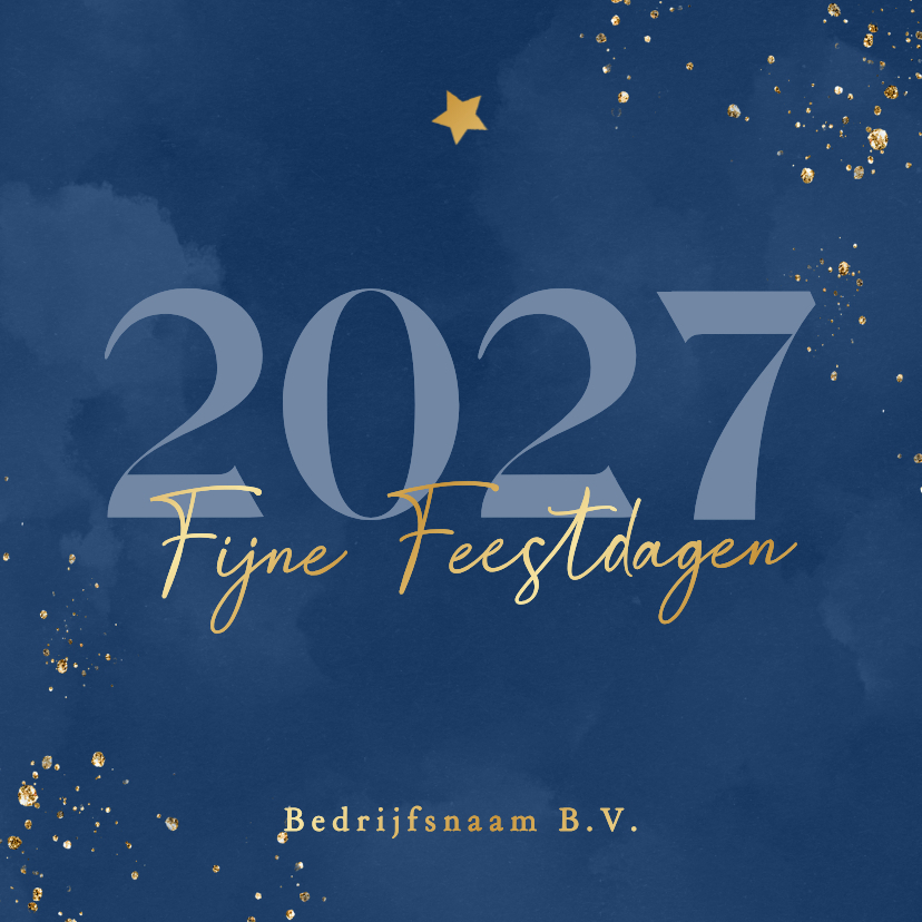 Zakelijke kerstkaart met blauwe waterverf en goudfolie - Zakelijke kerstkaarten Zakelijke kerstkaarten - Zakelijke kerstkaart met blauwe waterverf en goudfolie