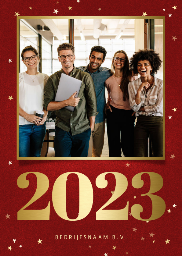 Zakelijke kerstkaart met foto, gouden 2022 en sterren - Zakelijke kerstkaarten Zakelijke kerstkaarten - Zakelijke kerstkaart met foto, gouden 2022 en sterren