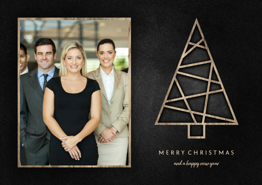Zakelijke kerstkaart met foto, houten kerstboom en krijtbord - Zakelijke kerstkaarten Zakelijke kerstkaarten - Zakelijke kerstkaart met foto, houten kerstboom en krijtbord