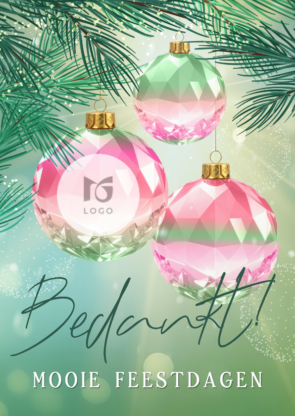 Zakelijke kerstkaart met gekleurde kristallen kerstballen - Zakelijke kerstkaarten Zakelijke kerstkaarten - Zakelijke kerstkaart met gekleurde kristallen kerstballen