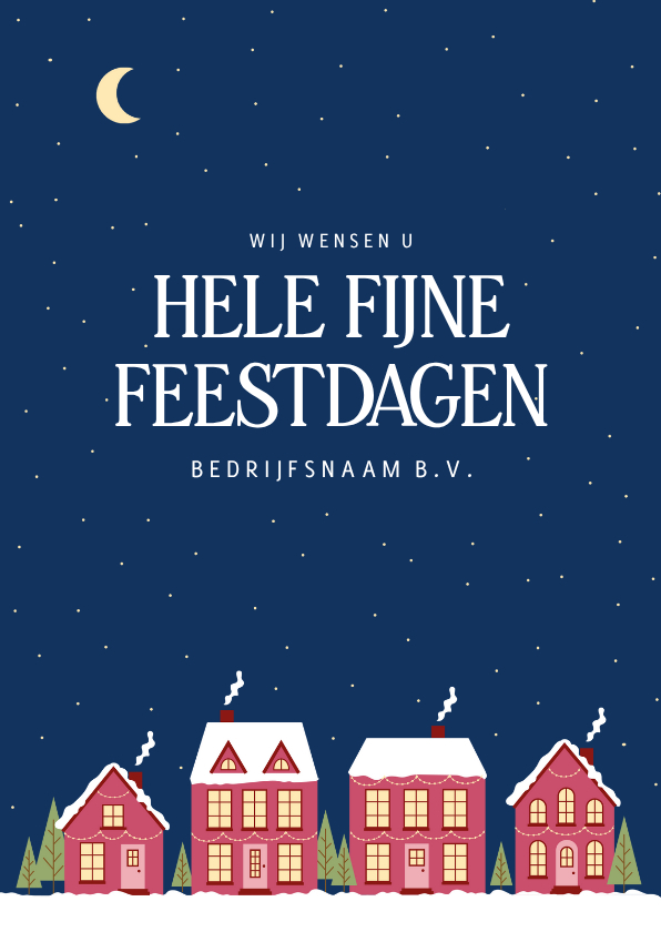 Zakelijke kerstkaart met huisjes en sterren donkerblauw - Zakelijke kerstkaarten Zakelijke kerstkaarten - Zakelijke kerstkaart met huisjes en sterren donkerblauw