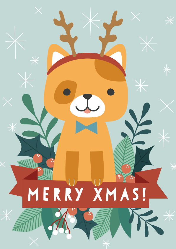 Zakelijke kerstkaart met illustratie van kat en takjes - Zakelijke kerstkaarten Zakelijke kerstkaarten - Zakelijke kerstkaart met illustratie van kat en takjes