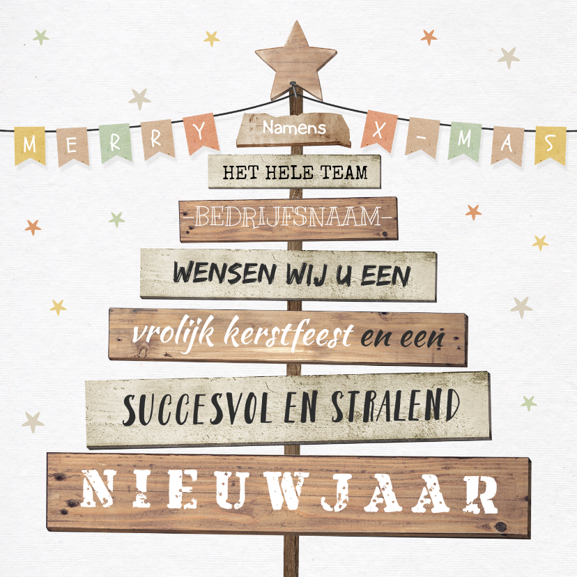 Zakelijke kerstkaart met industriële houten kerstboom - Zakelijke kerstkaarten Zakelijke kerstkaarten - Zakelijke kerstkaart met industriële houten kerstboom