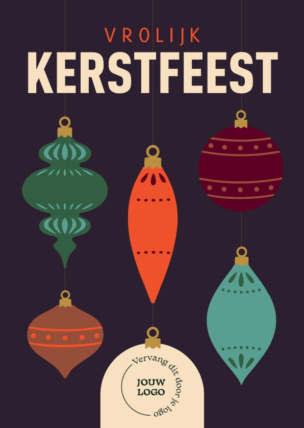 Zakelijke kerstkaarten - Zakelijke kerstkaart met  kleurrijke kerstornamenten