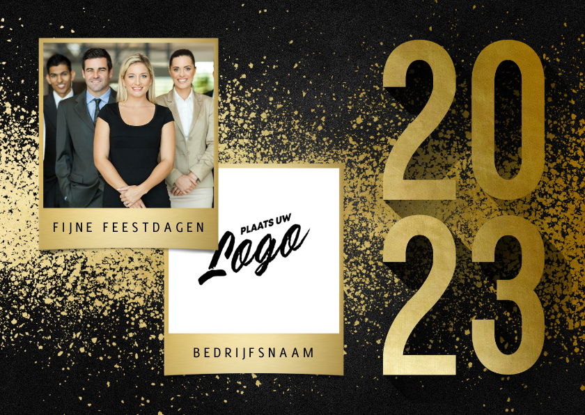 Zakelijke kerstkaart met logo en foto goudlook 2023 - Zakelijke kerstkaarten Zakelijke kerstkaarten - Zakelijke kerstkaart met logo en foto goudlook 2023