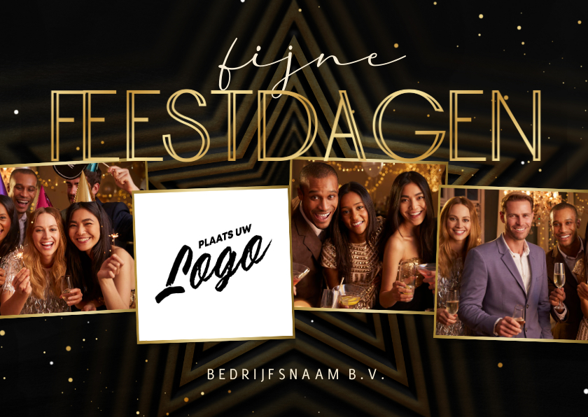 Zakelijke kerstkaart met ster Fijne Feestdagen fotocollage - Zakelijke kerstkaarten Zakelijke kerstkaarten - Zakelijke kerstkaart met ster Fijne Feestdagen fotocollage