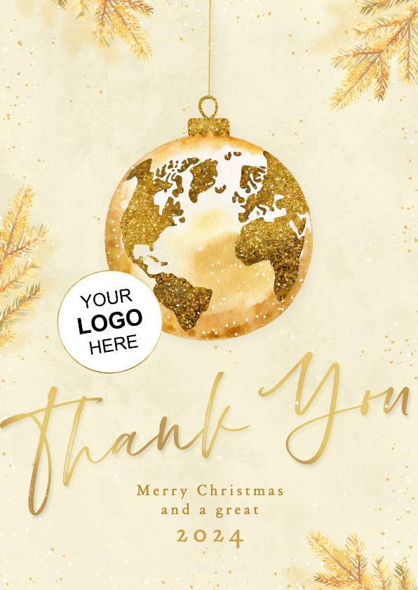Zakelijke kerstkaarten - Zakelijke kerstkaart met wereldbol goud internationaal
