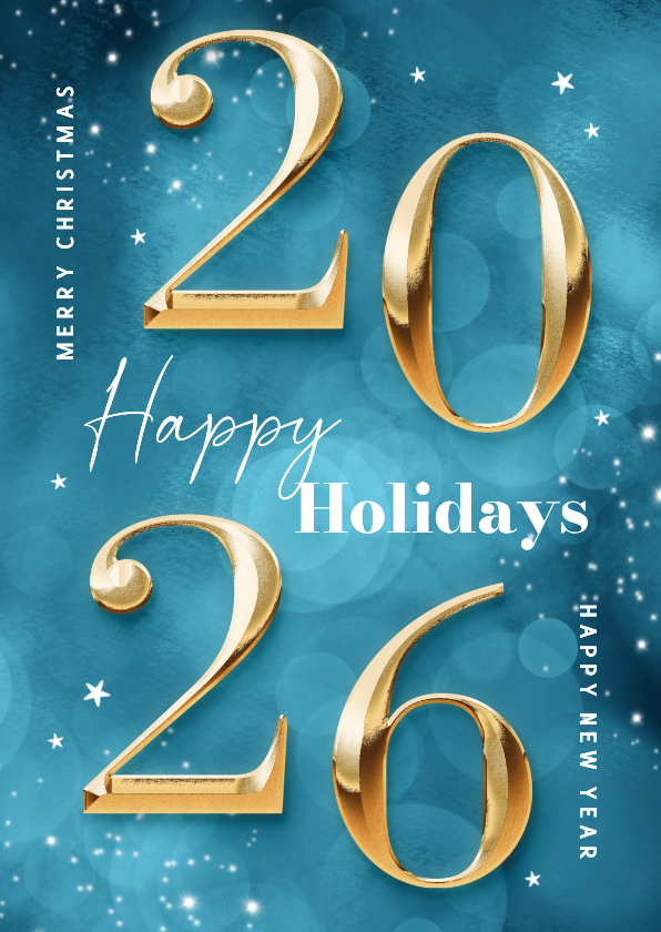 Zakelijke kerstkaart nieuwjaar 2026 goud blauw sprankelend - Zakelijke kerstkaarten Zakelijke kerstkaarten - Zakelijke kerstkaart nieuwjaar 2026 goud blauw sprankelend