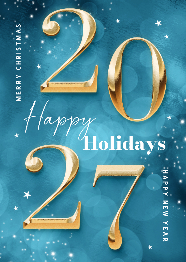 Zakelijke kerstkaarten - Zakelijke kerstkaart nieuwjaar 2027 goud blauw sprankelend