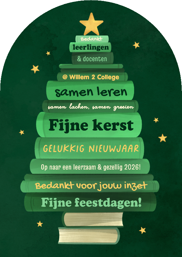 Zakelijke kerstkaart onderwijs boeken kerstboom sterren - Zakelijke kerstkaarten Zakelijke kerstkaarten - Zakelijke kerstkaart onderwijs boeken kerstboom sterren