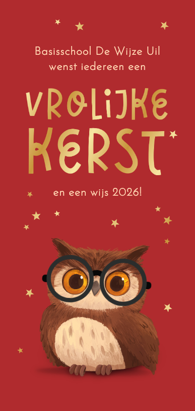 Zakelijke kerstkaart onderwijs uil sterren goud basisschool - Zakelijke kerstkaarten Zakelijke kerstkaarten - Zakelijke kerstkaart onderwijs uil sterren goud basisschool