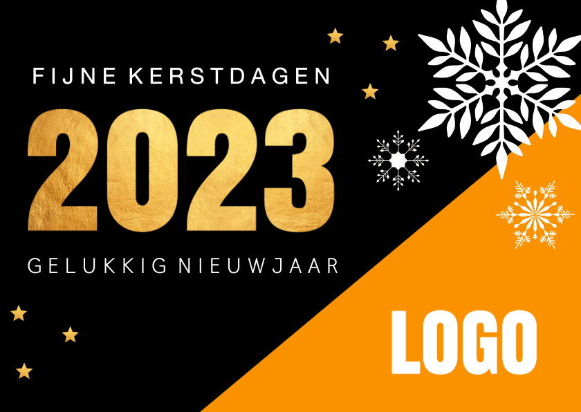 Zakelijke kerstkaart oranje zwart 2023 goudlook - Zakelijke kerstkaarten Zakelijke kerstkaarten - Zakelijke kerstkaart oranje zwart 2023 goudlook