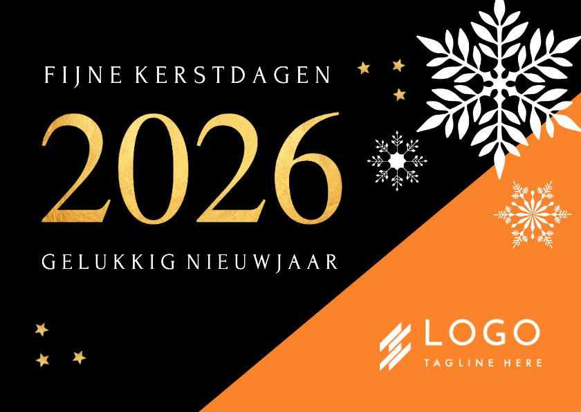 Zakelijke kerstkaart oranje zwart geometrisch 2026 goudlook - Zakelijke kerstkaarten Zakelijke kerstkaarten - Zakelijke kerstkaart oranje zwart geometrisch 2026 goudlook