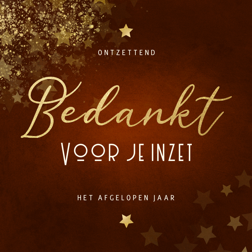 Zakelijke kerstkaarten - Zakelijke kerstkaart roestkleur bedankt met sterren