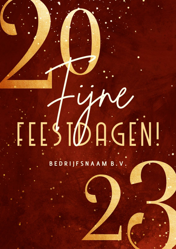 Zakelijke kerstkaart rood 2023 goudlook met sparkles - Zakelijke kerstkaarten Zakelijke kerstkaarten - Zakelijke kerstkaart rood 2023 goudlook met sparkles