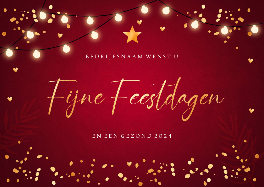 Zakelijke kerstkaart rood lampjes confetti goudlook - Zakelijke kerstkaarten Zakelijke kerstkaarten - Zakelijke kerstkaart rood lampjes confetti goudlook