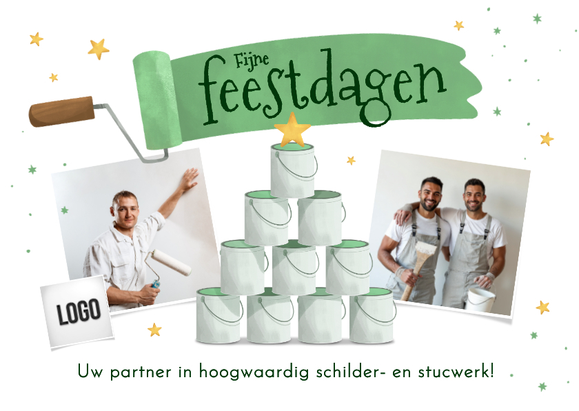 Zakelijke kerstkaarten - Zakelijke kerstkaart schilder verfblikken kerstboom foto's
