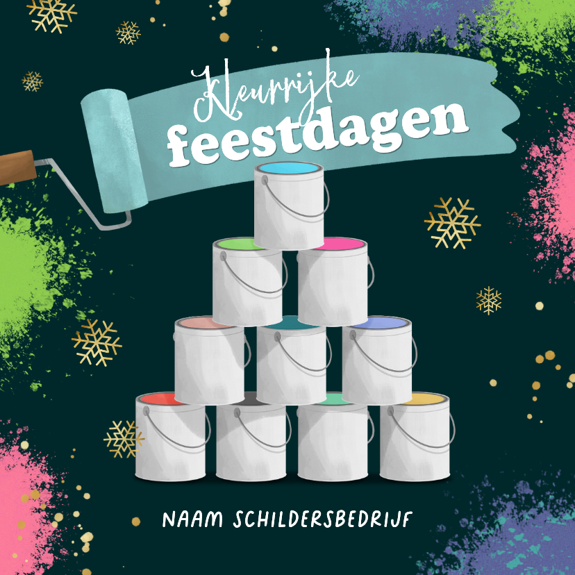 Zakelijke kerstkaart schildersbedrijf verfpotten kerstboom - Zakelijke kerstkaarten Zakelijke kerstkaarten - Zakelijke kerstkaart schildersbedrijf verfpotten kerstboom