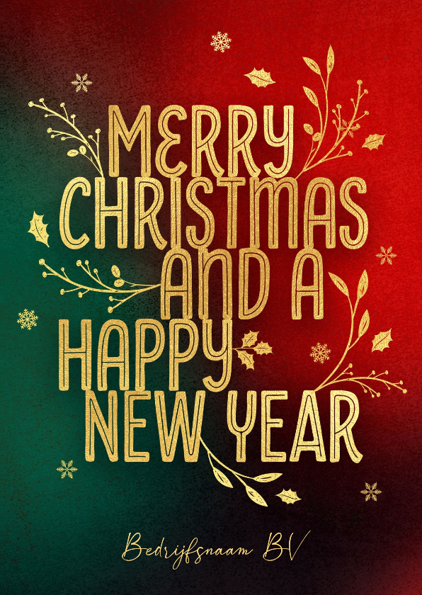 Zakelijke kerstkaart sjiek groen rood goud typografie - Zakelijke kerstkaarten Zakelijke kerstkaarten - Zakelijke kerstkaart sjiek groen rood goud typografie