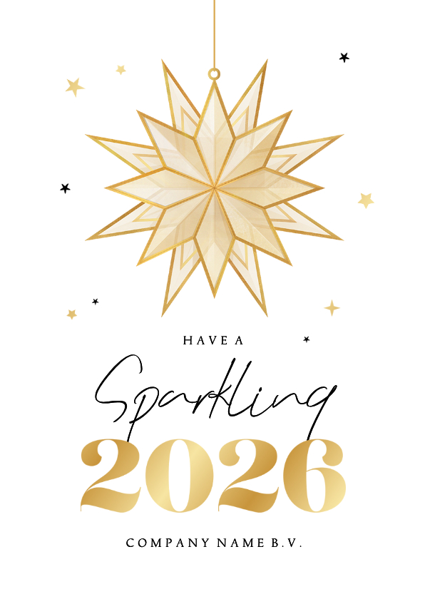 Zakelijke kerstkaart sparkling 2026 sterren goud stijlvol - Zakelijke kerstkaarten Zakelijke kerstkaarten - Zakelijke kerstkaart sparkling 2026 sterren goud stijlvol