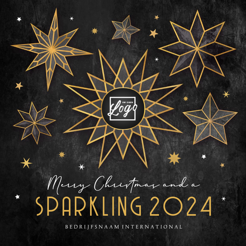 Zakelijke kerstkaart sterren logo chique internationaal goud - Zakelijke kerstkaarten Zakelijke kerstkaarten - Zakelijke kerstkaart sterren logo chique internationaal goud