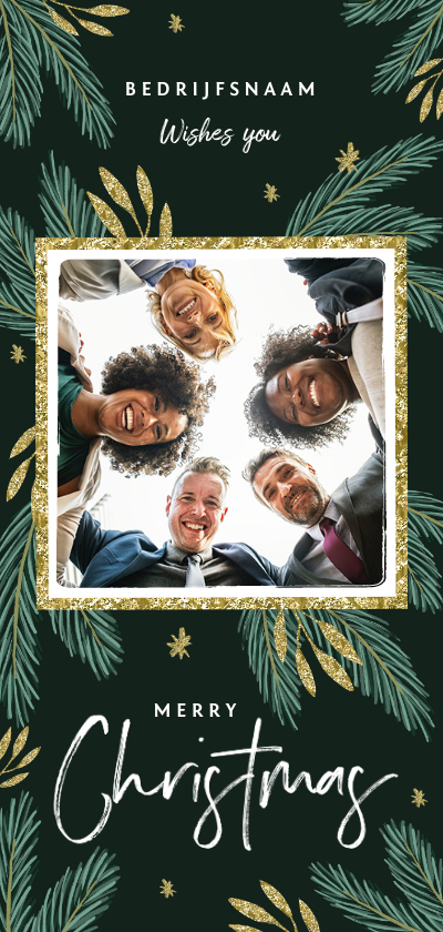 Zakelijke kerstkaart stijlvol goud dennentakjes - Zakelijke kerstkaarten Zakelijke kerstkaarten - Zakelijke kerstkaart stijlvol goud dennentakjes