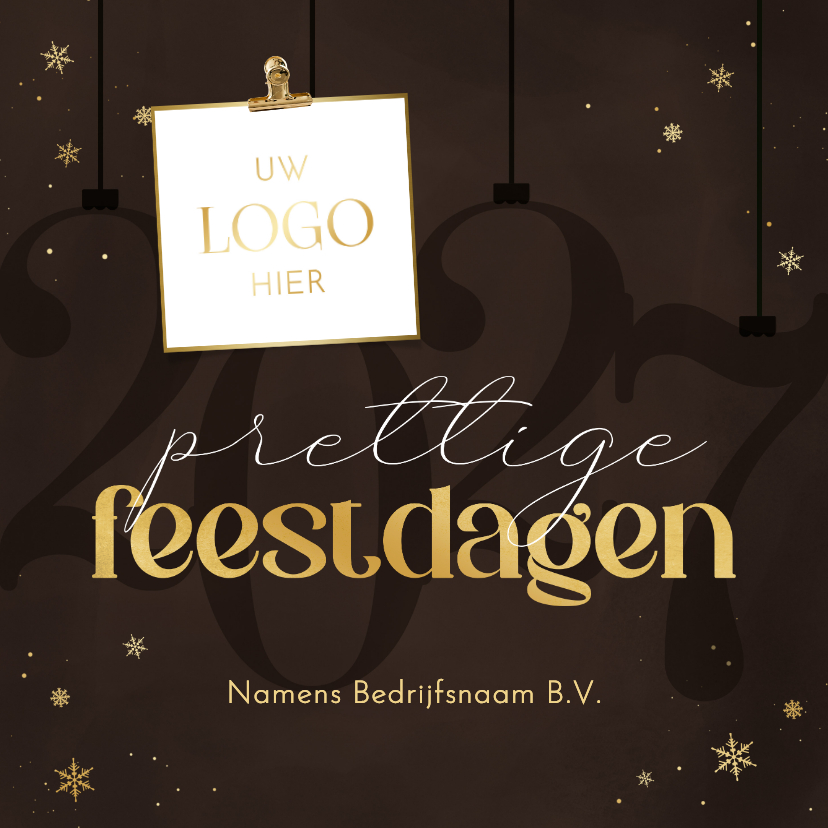 Zakelijke kerstkaart stijlvol gouden sneeuwvlokjes 2027 - Zakelijke kerstkaarten Zakelijke kerstkaarten - Zakelijke kerstkaart stijlvol gouden sneeuwvlokjes 2027