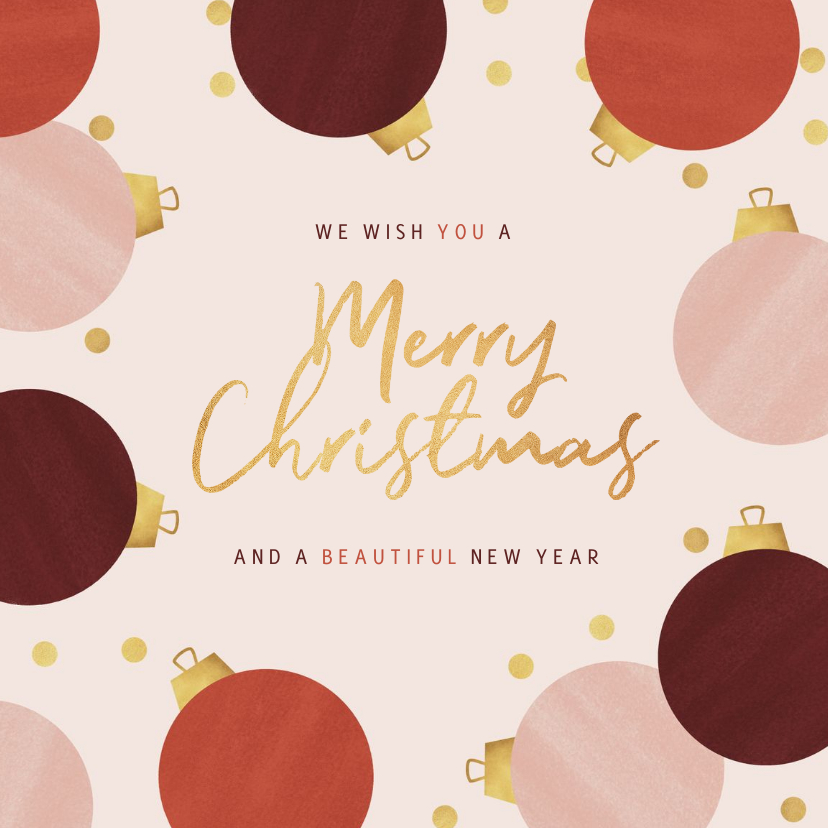 Zakelijke kerstkaart stijlvol modern kerstballen goud - Zakelijke kerstkaarten Zakelijke kerstkaarten - Zakelijke kerstkaart stijlvol modern kerstballen goud