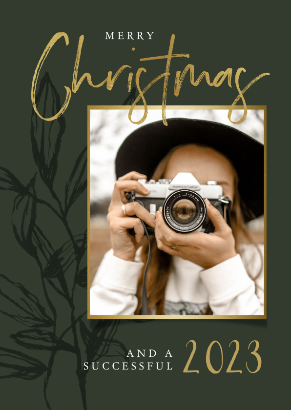 Zakelijke kerstkaart stijlvol olijfgroen bladeren goud foto - Zakelijke kerstkaarten Zakelijke kerstkaarten - Zakelijke kerstkaart stijlvol olijfgroen bladeren goud foto