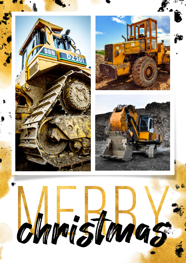 Zakelijke kerstkaart stoer goud met zwart fotocollage - Zakelijke kerstkaarten Zakelijke kerstkaarten - Zakelijke kerstkaart stoer goud met zwart fotocollage