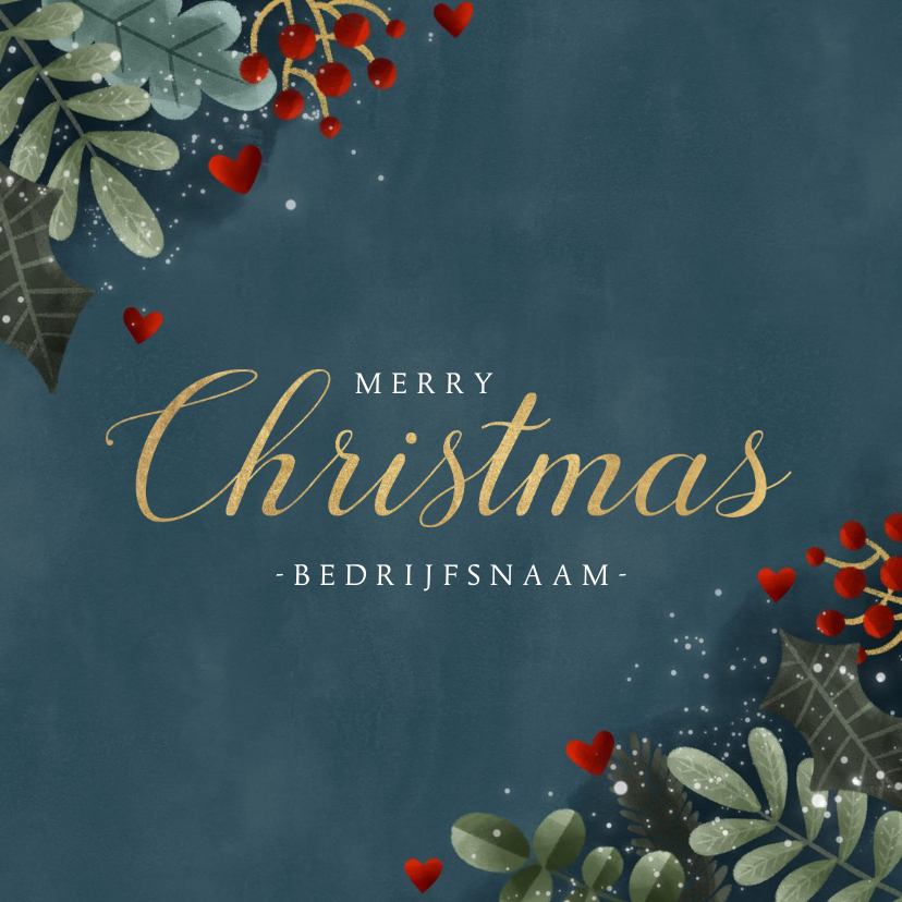 Zakelijke kerstkaart takjes, hartjes, tekst warme feestdagen - Zakelijke kerstkaarten Zakelijke kerstkaarten - Zakelijke kerstkaart takjes, hartjes, tekst warme feestdagen