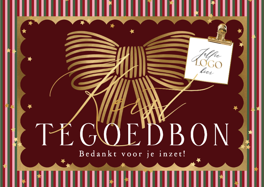 Zakelijke kerstkaart tegoedbon strik sterren goud logo - Zakelijke kerstkaarten Zakelijke kerstkaarten - Zakelijke kerstkaart tegoedbon strik sterren goud logo