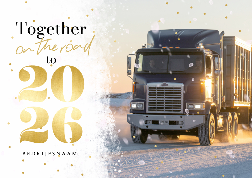 Zakelijke kerstkaart transport foto 2026 sneeuw goud - Zakelijke kerstkaarten Zakelijke kerstkaarten - Zakelijke kerstkaart transport foto 2026 sneeuw goud