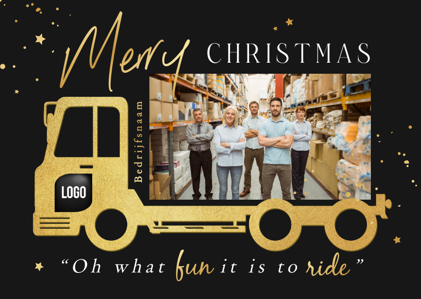 Zakelijke kerstkaarten - Zakelijke kerstkaart transportbedrijf vrachtwagen goud foto 