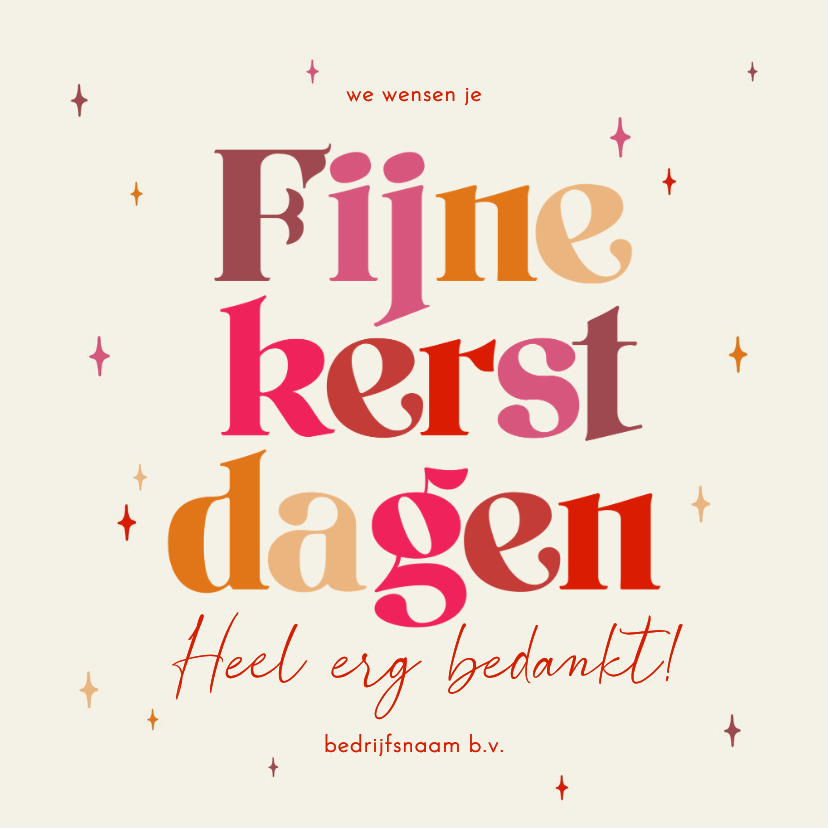 Zakelijke kerstkaarten - Zakelijke kerstkaart typografie kleurrijk bedankt sterren