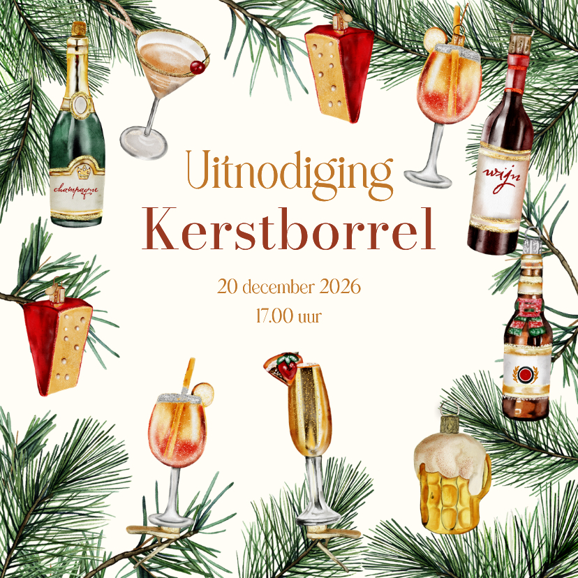 Zakelijke kerstkaarten - Zakelijke kerstkaart uitnodiging kerstborrel drankjes