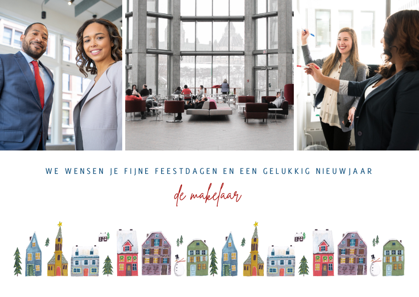 Zakelijke kerstkaart voor een makelaar met huisjes - Zakelijke kerstkaarten Zakelijke kerstkaarten - Zakelijke kerstkaart voor een makelaar met huisjes