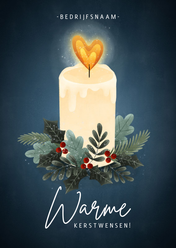 Zakelijke kerstkaart warme kerstwensen met kaarsje en takjes - Zakelijke kerstkaarten Zakelijke kerstkaarten - Zakelijke kerstkaart warme kerstwensen met kaarsje en takjes