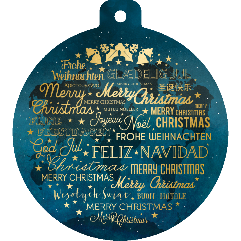 Zakelijke kerstkaart wereldbol kerstwens in diverse talen - Zakelijke kerstkaarten Zakelijke kerstkaarten - Zakelijke kerstkaart wereldbol kerstwens in diverse talen