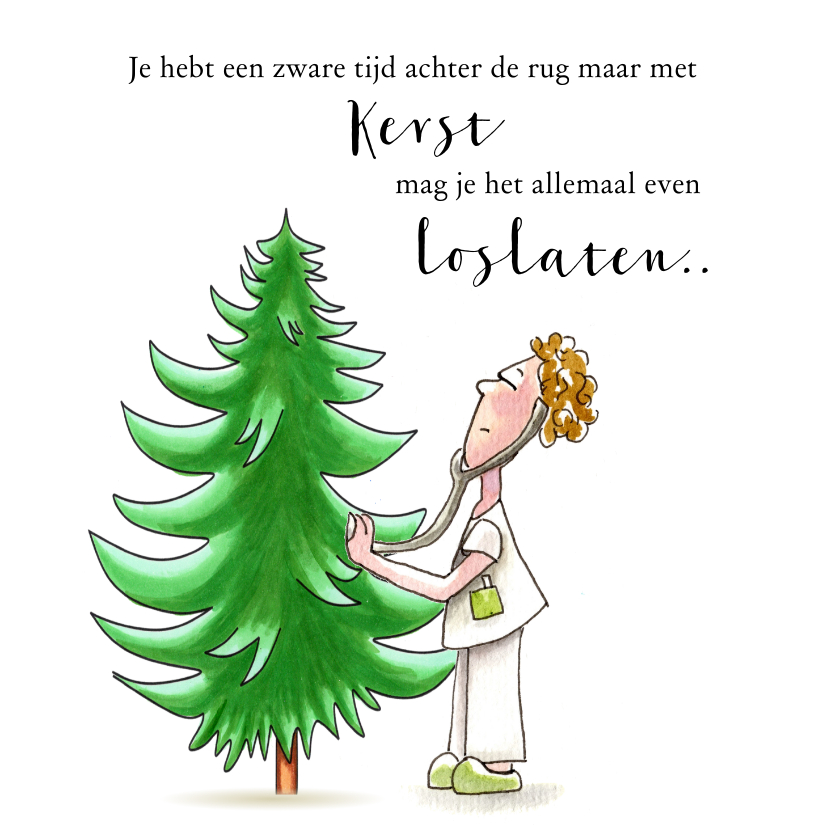 Zakelijke kerstkaart zorg dokter onderzoekt kerstboom - Zakelijke kerstkaarten Zakelijke kerstkaarten - Zakelijke kerstkaart zorg dokter onderzoekt kerstboom