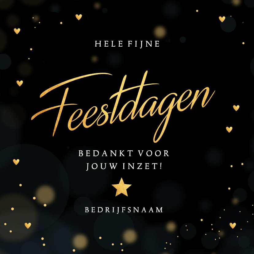 Zakelijke kerstkaarten - Zakelijke kerstkaart zwart Fijne Feestdagen goudlook