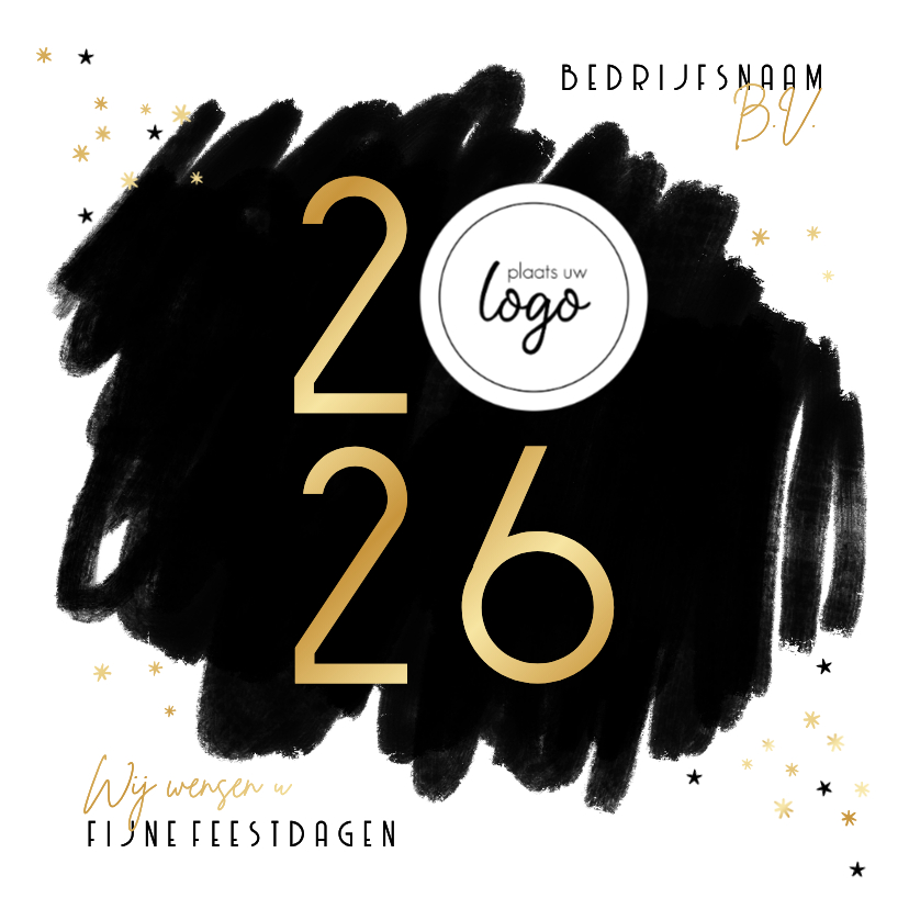 Zakelijke kerstkaart zwart goudfolie sterren jaartal logo - Zakelijke kerstkaarten Zakelijke kerstkaarten - Zakelijke kerstkaart zwart goudfolie sterren jaartal logo