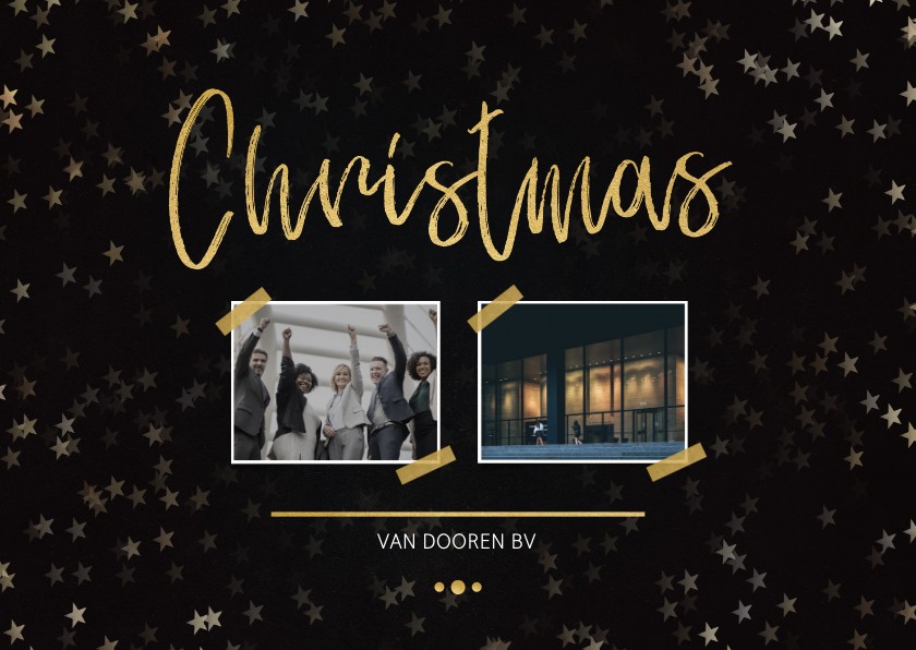 Zakelijke kerstkaart zwart voor 2 foto's en goud - Zakelijke kerstkaarten Zakelijke kerstkaarten - Zakelijke kerstkaart zwart voor 2 foto's en goud