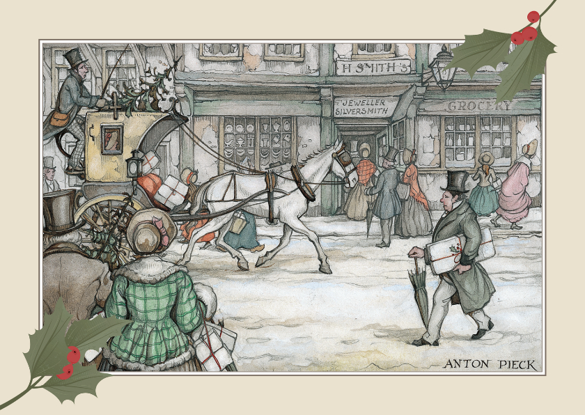 Zakelijke kerstkaarten - Zakelijke kerstkaarten - Anton Pieck koets met paard