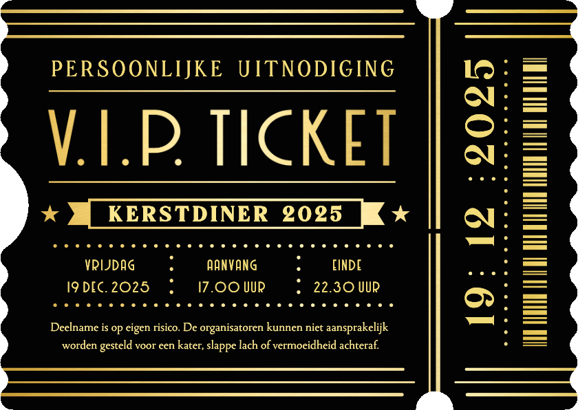 Zakelijke uitnodiging kerstdiner VIP-ticket zwart - Zakelijke kerstkaarten Zakelijke kerstkaarten - Zakelijke uitnodiging kerstdiner VIP-ticket zwart