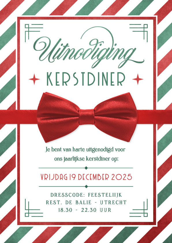 Zakelijke kerstkaarten - Zakelijke uitnodiging met rode strik kerstdiner medewerkers 