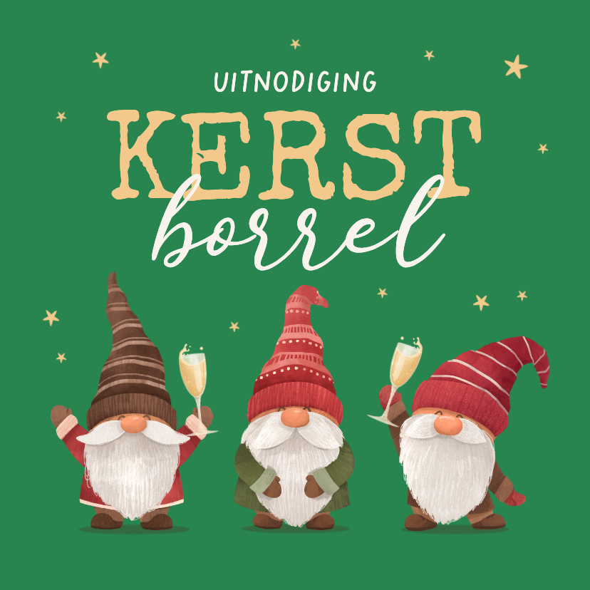Zakelijke kerstkaarten - Zakelijke uitnodigingskaart kerstborrel kabouters grappig