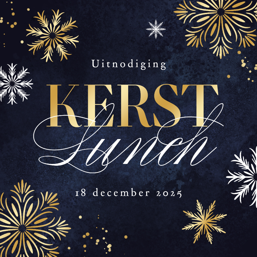 Zakelijke kerstkaarten - Zakelijke uitnodigingskaart kerstlunch sneeuwvlokken goud